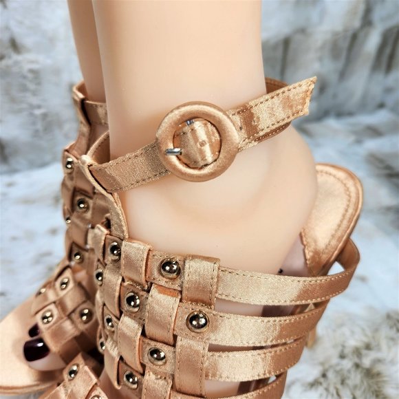 ☆ Mack J Gold  Satin Woven Strap Studded High Heel Shoes - Picture 3 of 9